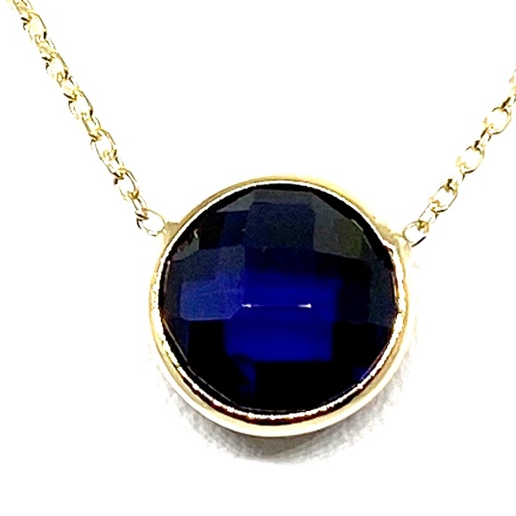 Round Cut Blue Sapphire Bezel Chain Necklace